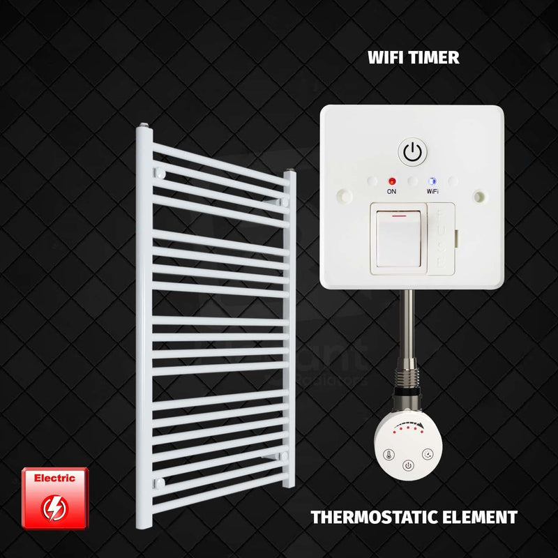 Thermostatic Element + Wifi Timer 700 x 1000 Flat White Pre-Filled Electric Heated Towel Rail