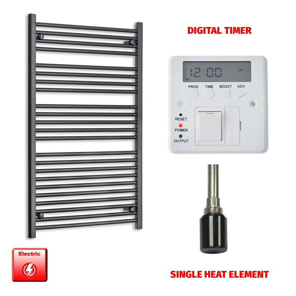 Single Heat Element + Digital Timer 700 x 1200 Flat Black Pre-Filled Electric Heated Towel Rail Radiator HTR