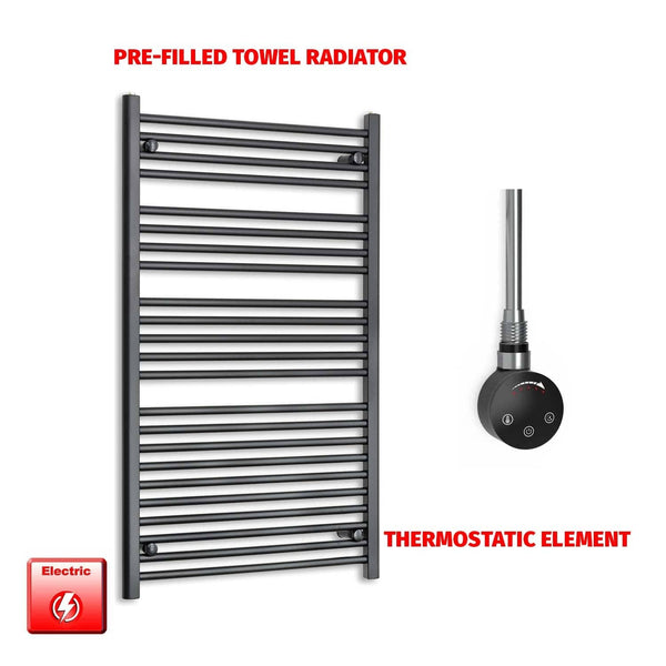 Thermostatic Element 700 x 1200 Flat Black Pre-Filled Electric Heated Towel Rail Radiator HTR