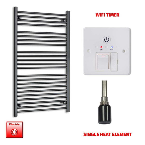 Single Heat Element + Wifi Timer 700 x 1200 Flat Black Pre-Filled Electric Heated Towel Rail Radiator HTR