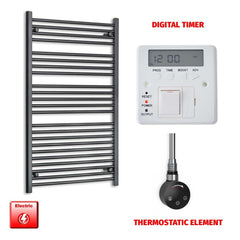 Thermostatic Element + Digital Timer 700 x 1200 Flat Black Pre-Filled Electric Heated Towel Rail Radiator HTR