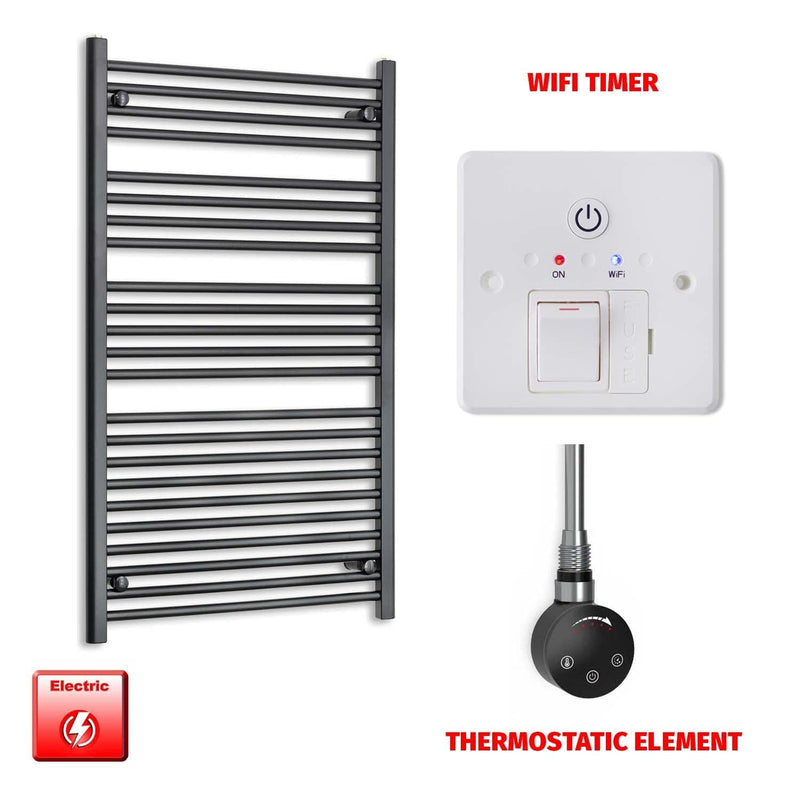 Thermostatic Element + Wifi Timer 700 x 1200 Flat Black Pre-Filled Electric Heated Towel Rail Radiator HTR