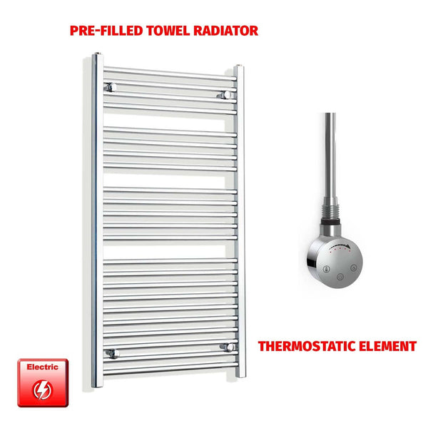 Straight / Thermostatic Element 700 x 1200 Flat/Curved Chrome Pre-Filled Electric Towel Rail