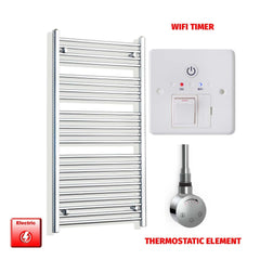 Straight / Thermostatic Element + Wifi Timer 700 x 1200 Flat/Curved Chrome Pre-Filled Electric Towel Rail