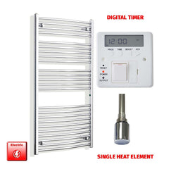 Straight / Single Heat Element + Digital Timer 700 x 1300 Flat - Curved Chrome Pre-Filled Electric Towel Rail
