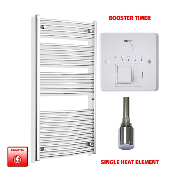 Straight / Single Heat Element + Booster Timer 700 x 1300 Flat - Curved Chrome Pre-Filled Electric Towel Rail