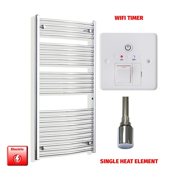 Straight / Single Heat Element + Wifi Timer 700 x 1300 Flat - Curved Chrome Pre-Filled Electric Towel Rail