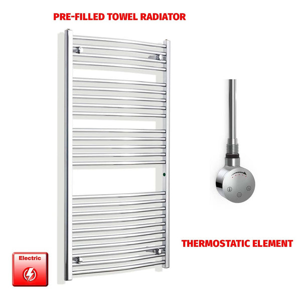 Straight / Thermostatic Element 700 x 1300 Flat - Curved Chrome Pre-Filled Electric Towel Rail