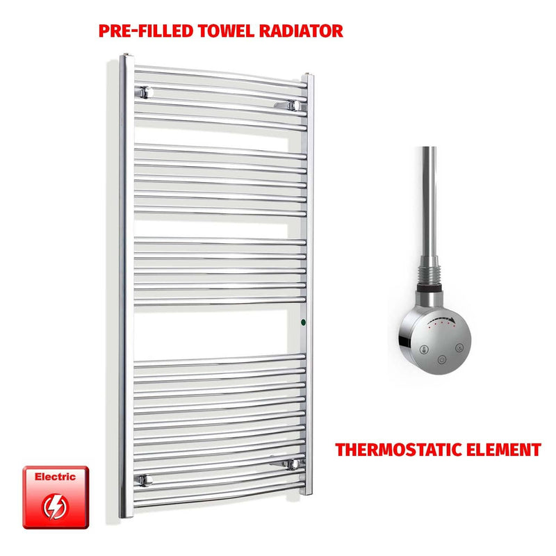 Straight / Thermostatic Element 700 x 1300 Flat - Curved Chrome Pre-Filled Electric Towel Rail