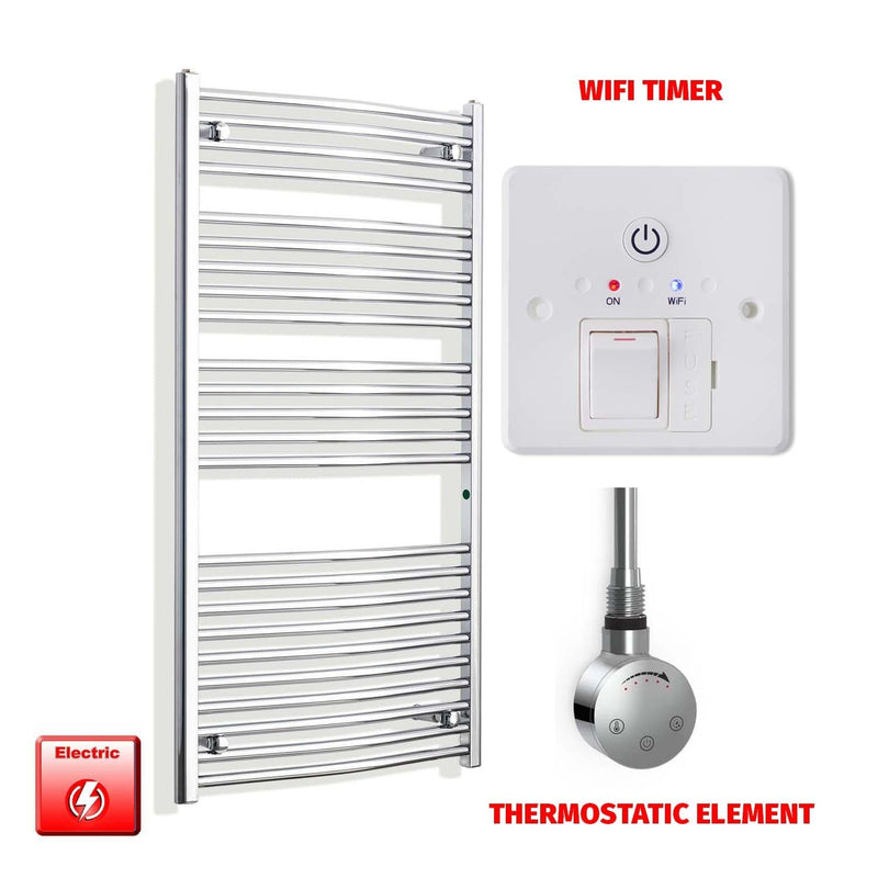 Straight / Thermostatic Element + Wifi Timer 700 x 1300 Flat - Curved Chrome Pre-Filled Electric Towel Rail
