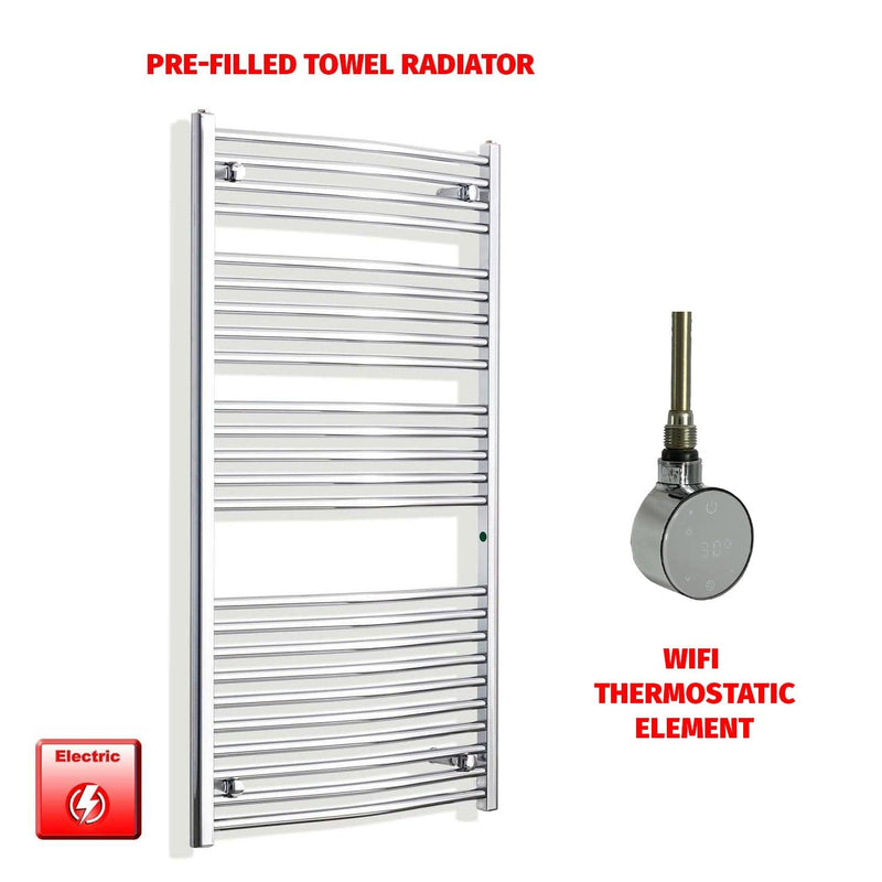 Straight / ER-Wifi Thermostatic 700 x 1300 Flat - Curved Chrome Pre-Filled Electric Towel Rail