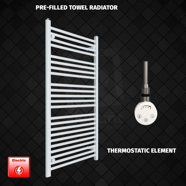 Thermostatic Element 700 x 1300 Flat White Pre-Filled Electric Heated Towel Rail