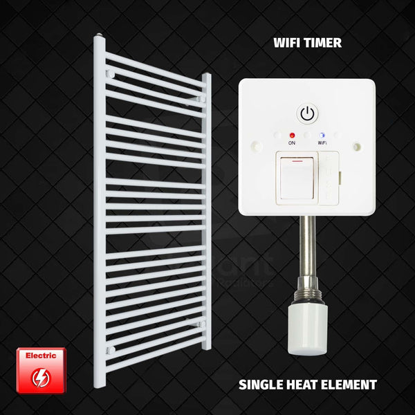Single Heat Element + Wifi Timer 700 x 1300 Flat White Pre-Filled Electric Heated Towel Rail