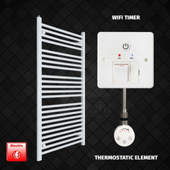 Thermostatic Element + Wifi Timer 700 x 1300 Flat White Pre-Filled Electric Heated Towel Rail
