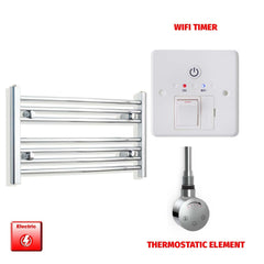 Straight / Thermostatic Element + Wifi Timer 700 x 400 Flat Chrome Pre-Filled Electric Heated Towel Rail