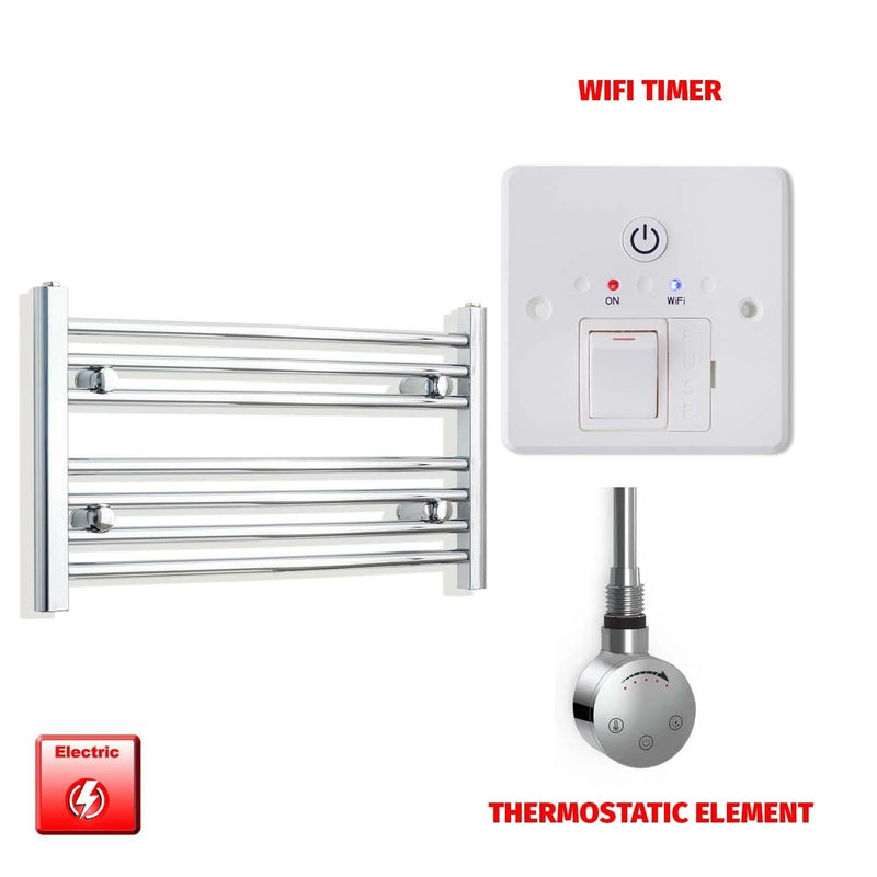 Straight / Thermostatic Element + Wifi Timer 700 x 400 Flat Chrome Pre-Filled Electric Heated Towel Rail