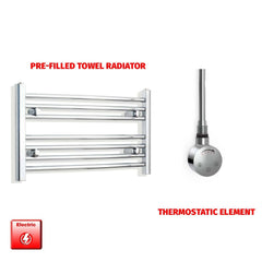 Straight / Thermostatic Element 700 x 400 Flat Chrome Pre-Filled Electric Heated Towel Rail