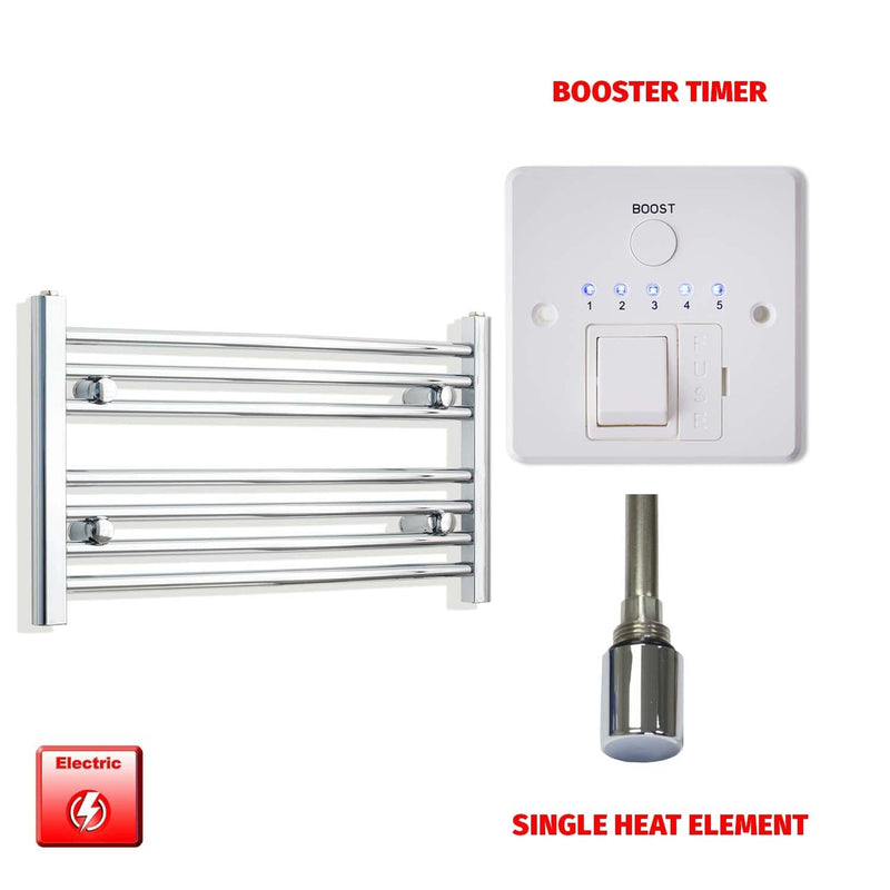Straight / Single Heat Element + Booster Timer 700 x 400 Flat Chrome Pre-Filled Electric Heated Towel Rail