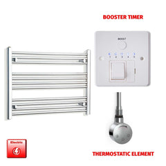 Straight / Thermostatic Element + Booster Timer 700 x 600 Flat Chrome Pre-Filled Electric Heated Towel Rail