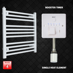 Single Heat Element + Booster Timer 700 x 600 Flat White Pre-Filled Electric Heated Towel Rail HTR