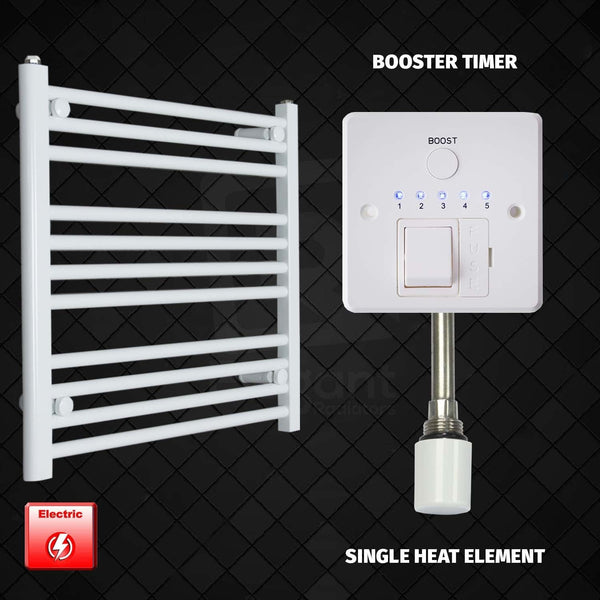Single Heat Element + Booster Timer 700 x 600 Flat White Pre-Filled Electric Heated Towel Rail HTR