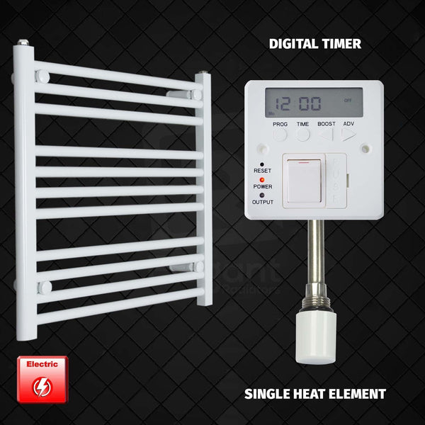 Single Heat Element + Digital Timer 700 x 600 Flat White Pre-Filled Electric Heated Towel Rail HTR