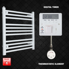 Thermostatic Element + Digital Timer 700 x 600 Flat White Pre-Filled Electric Heated Towel Rail HTR