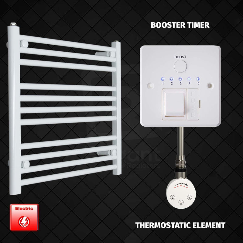 Thermostatic Element + Booster Timer 700 x 600 Flat White Pre-Filled Electric Heated Towel Rail HTR