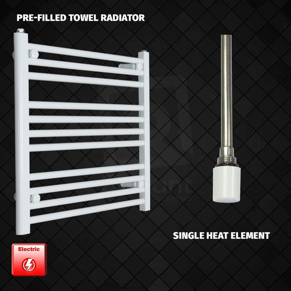 Single Heat Element 700 x 600 Flat White Pre-Filled Electric Heated Towel Rail HTR