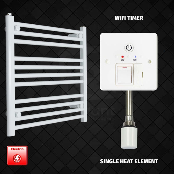 Single Heat Element + Wifi Timer 700 x 600 Flat White Pre-Filled Electric Heated Towel Rail HTR