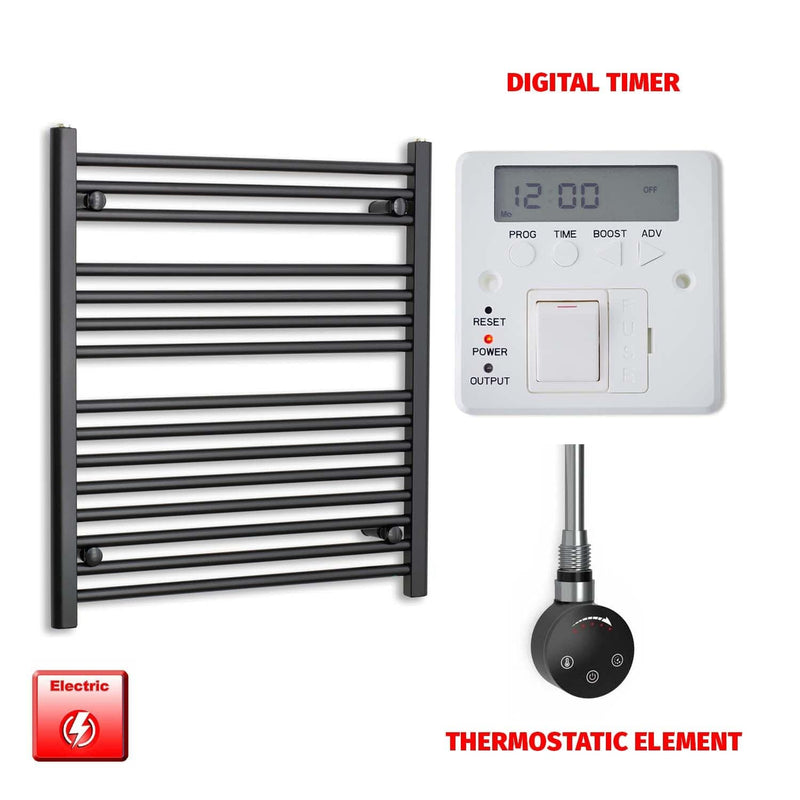 Thermostatic Element + Digital Timer 700 x 800 Flat Black Pre-Filled Electric Heated Towel Rail HTR