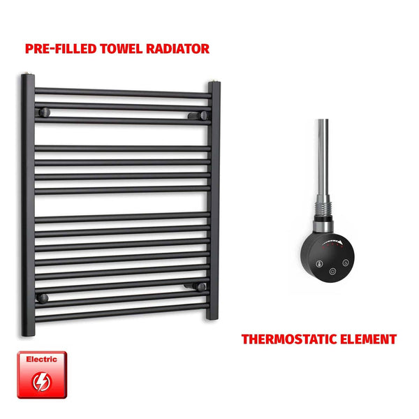 Thermostatic Element 700 x 800 Flat Black Pre-Filled Electric Heated Towel Rail HTR