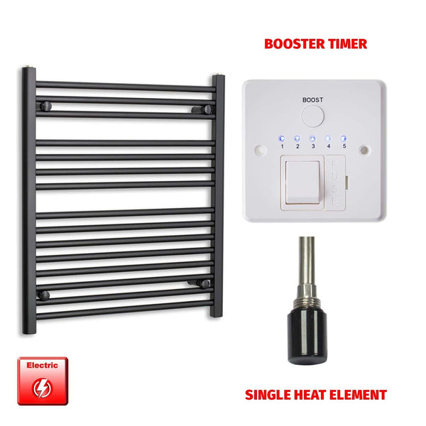 Single Heat Element + Booster Timer 700 x 800 Flat Black Pre-Filled Electric Heated Towel Rail HTR