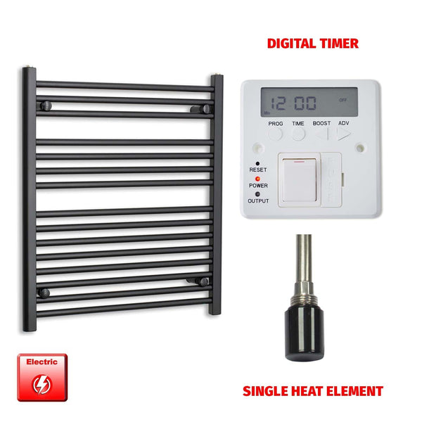 Single Heat Element + Digital Timer 700 x 800 Flat Black Pre-Filled Electric Heated Towel Rail HTR
