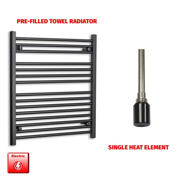 Single Heat Element 700 x 800 Flat Black Pre-Filled Electric Heated Towel Rail HTR