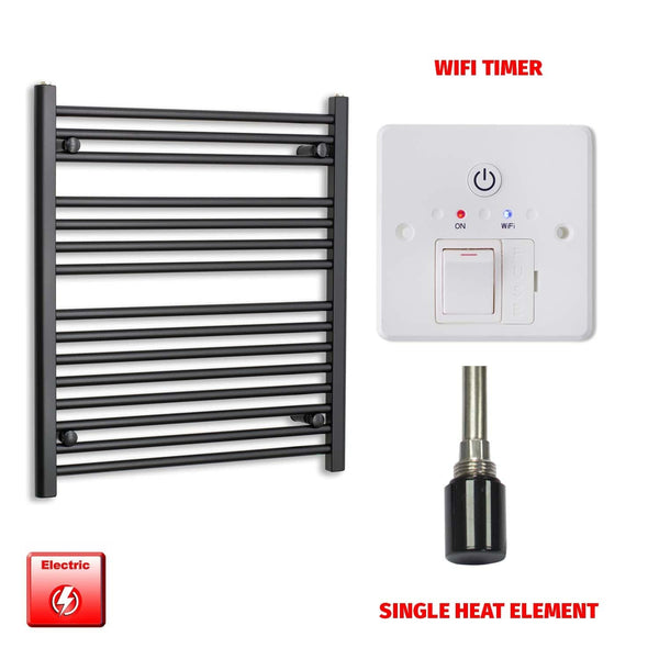 Single Heat Element + Wifi Timer 700 x 800 Flat Black Pre-Filled Electric Heated Towel Rail HTR