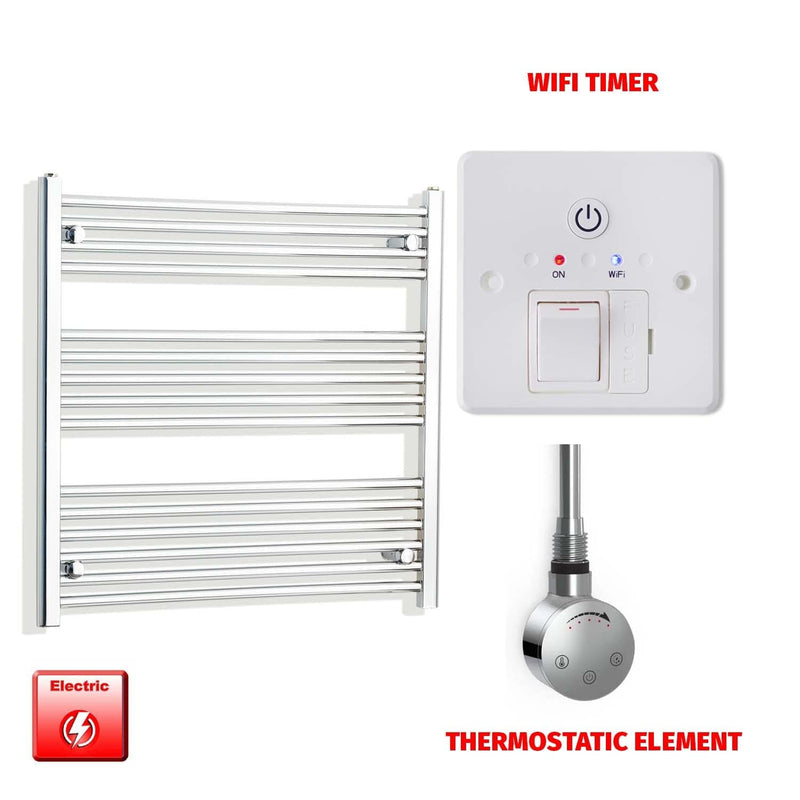 Straight / Thermostatic Element + Wifi Timer 700 x 800 Flat-Curved Chrome Pre-Filled Electric Towel Rail