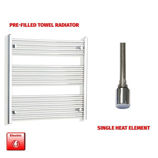 Straight / Single Heat Element 700 x 800 Flat-Curved Chrome Pre-Filled Electric Towel Rail