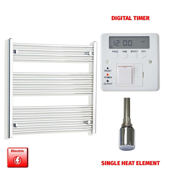 Straight / Single Heat Element + Digital Timer 700 x 800 Flat-Curved Chrome Pre-Filled Electric Towel Rail