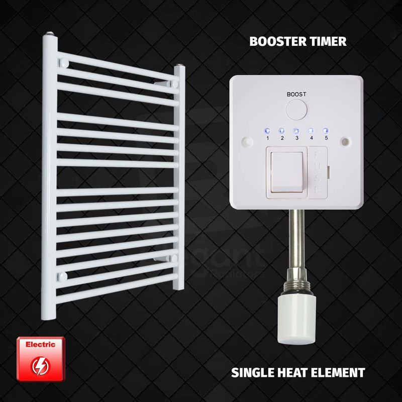 Single Heat Element + Booster Timer 700 x 800 Flat White Pre-Filled Electric Heated Towel Rail