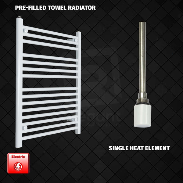 Single Heat Element 700 x 800 Flat White Pre-Filled Electric Heated Towel Rail