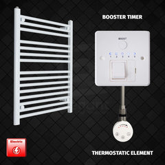 Thermostatic Element + Booster Timer 700 x 800 Flat White Pre-Filled Electric Heated Towel Rail