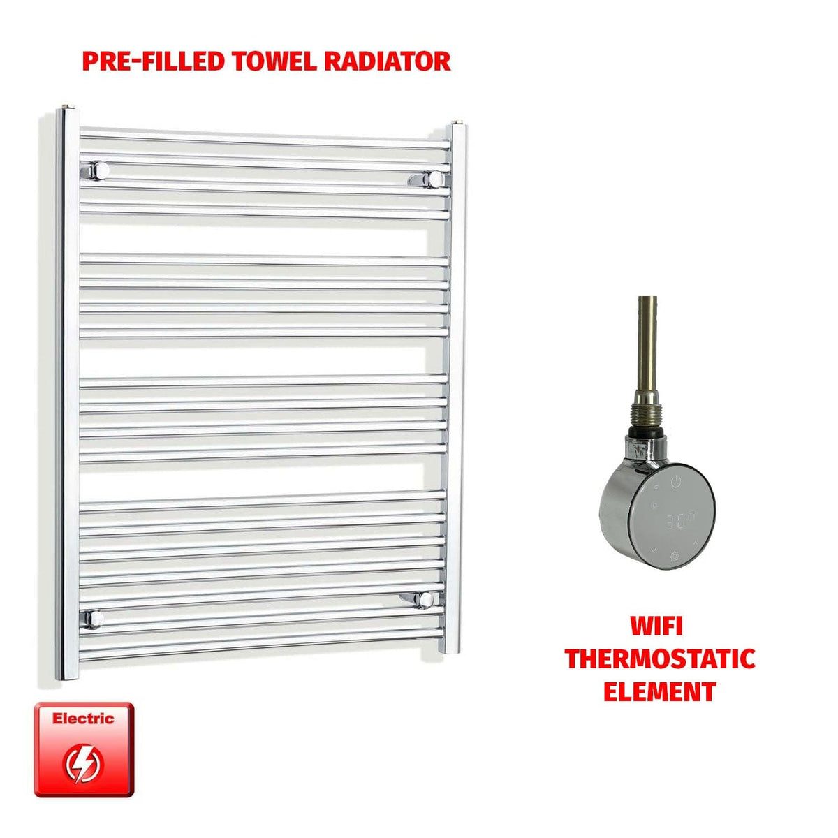 Straight / ER-Wifi Thermostatic 750 x 1000 Flat or Curved Pre-Filled Electric Towel Rail Radiator