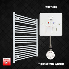 Thermostatic Element + Wifi Timer 750 x 1000 Flat White Pre-Filled Electric Heated Towel Rail