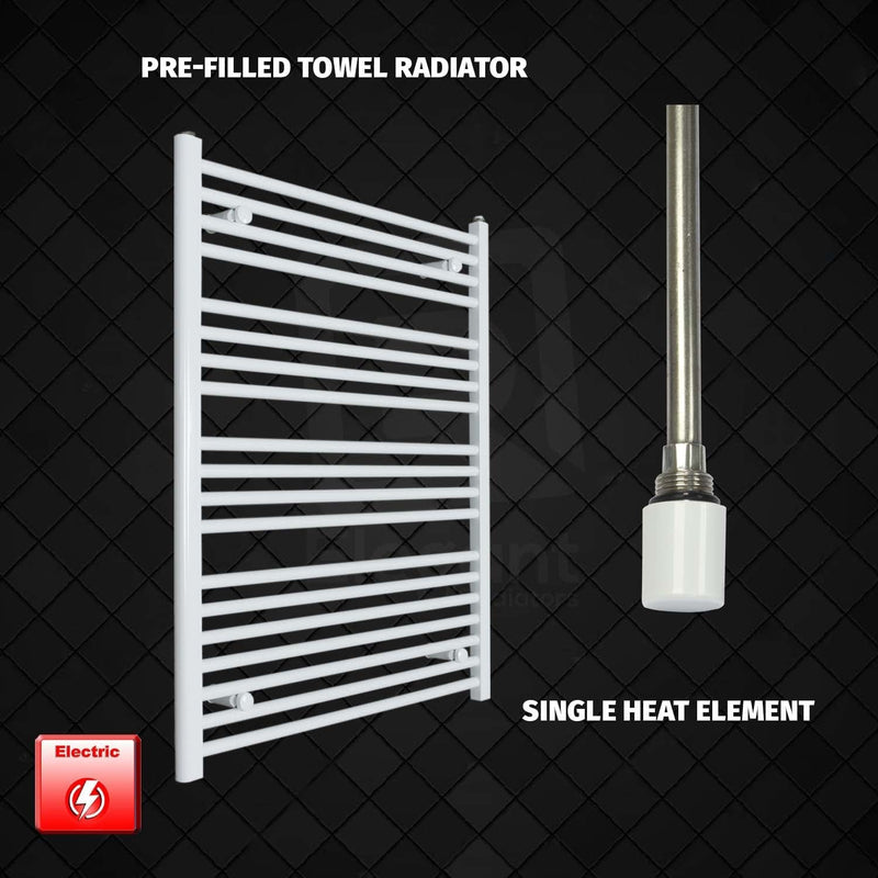 Single Heat Element 750 x 1000 Flat White Pre-Filled Electric Heated Towel Rail