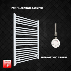 Thermostatic Element 750 x 1000 Flat White Pre-Filled Electric Heated Towel Rail