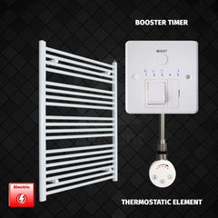 Thermostatic Element + Booster Timer 750 x 1000 Flat White Pre-Filled Electric Heated Towel Rail