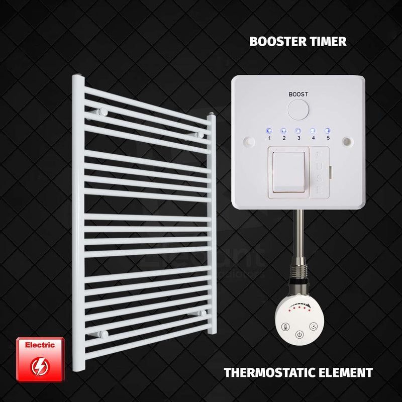 Thermostatic Element + Booster Timer 750 x 1000 Flat White Pre-Filled Electric Heated Towel Rail