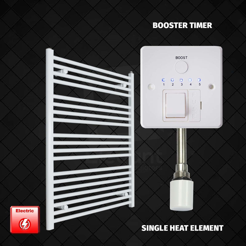Single Heat Element + Booster Timer 750 x 1000 Flat White Pre-Filled Electric Heated Towel Rail