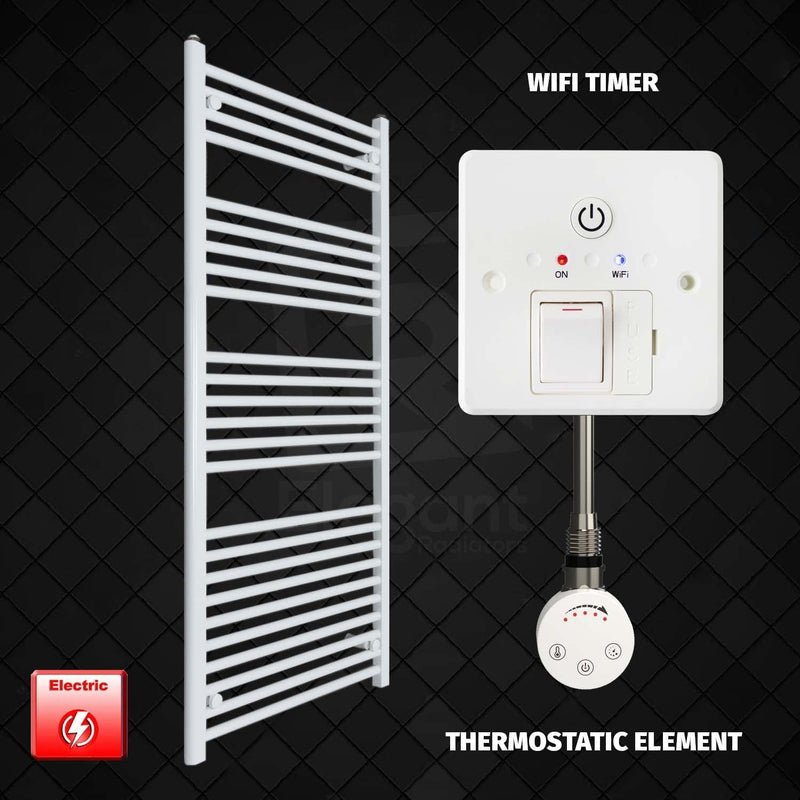 Thermostatic Element + Wifi Timer 750 x 1400 Flat White Pre-Filled Electric Heated Towel Rail